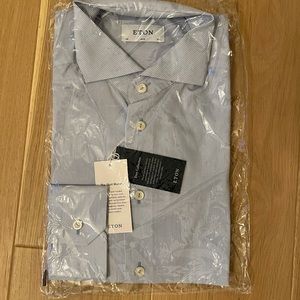 NWT Eton Men’s Blue and White Striped Dress Shirt, Size 42 / 16.5 Slim